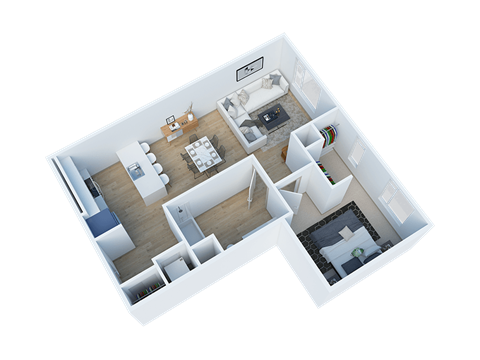 Floor plan for 1 bed, 1 bath, 814 sqft